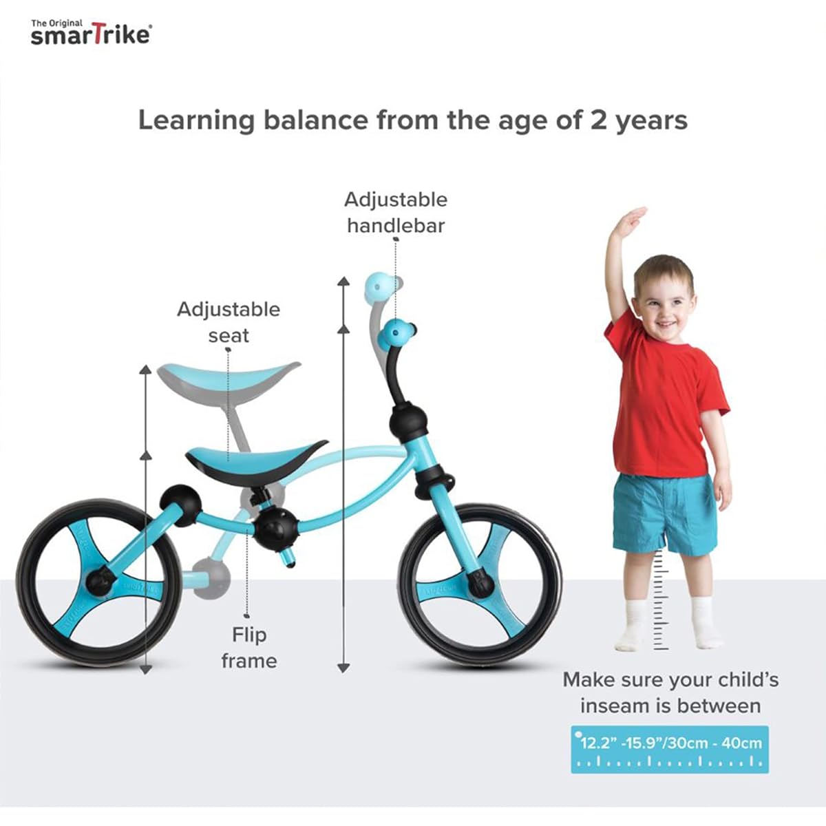 smarTrike Toddler Balance Bike - Lightweight & Adjustable Kids Balance Bike, Red (105-0100), Small