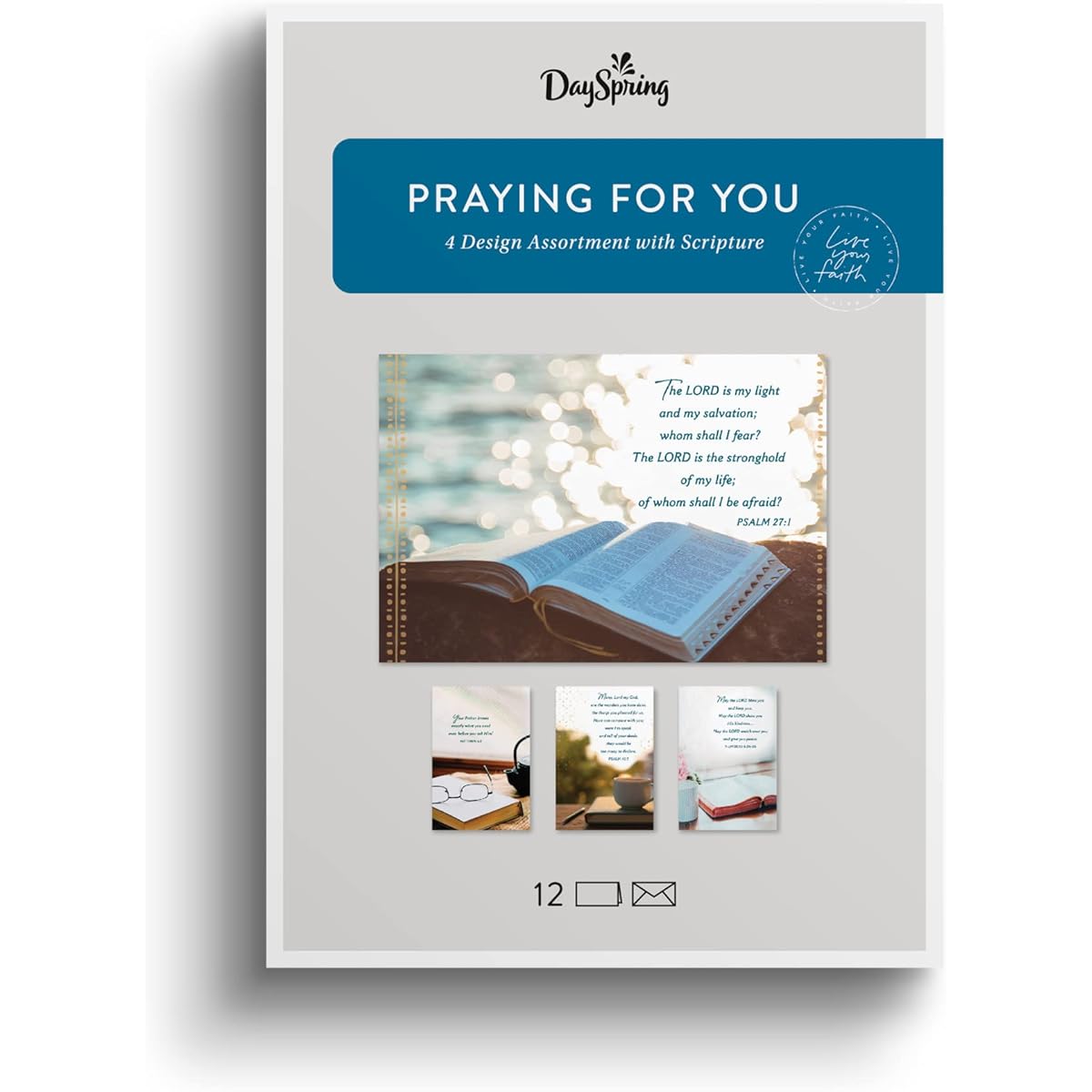 DaySpring - Praying for You - Assorted 4 Nature Designs with Bible - King James Version - 12 Prayers for You Boxed Cards & Envelopes (U0062)
