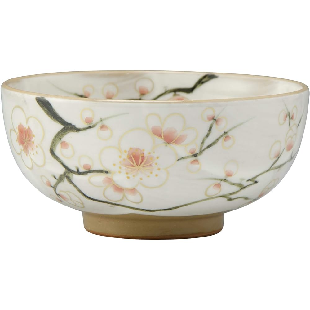 Kyoto ware, Kiyomizu ware, bean kiln, rice bowl, large, red and white plum KTA043-01