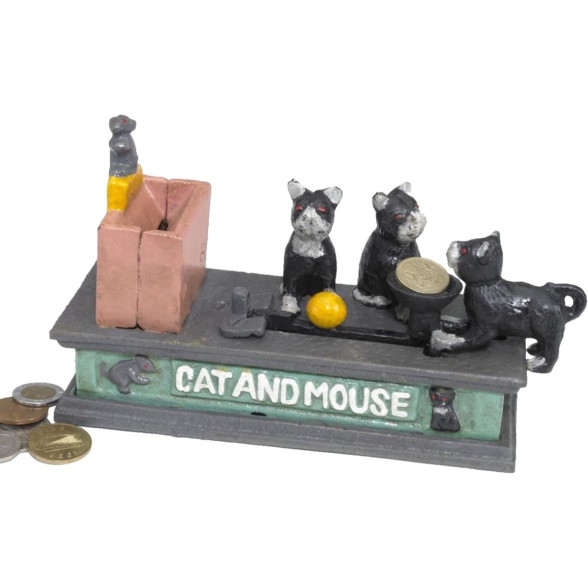 Design Toscano Cat and Mouse Mechanical Bank 7" Faux Aged