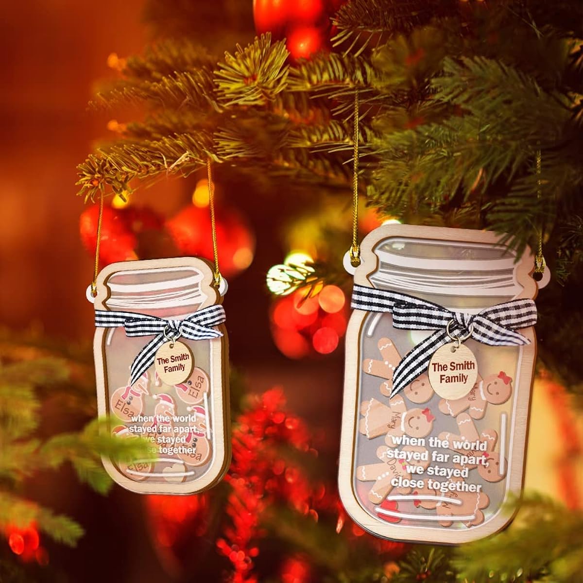 Personalized 4 Tier Cookie Jar Christmas Ornaments Custom Gingerbread Charms - Family of 2, 3, 4, 5, 6, 7, 8 with Dogs Christmas Tree Decorations