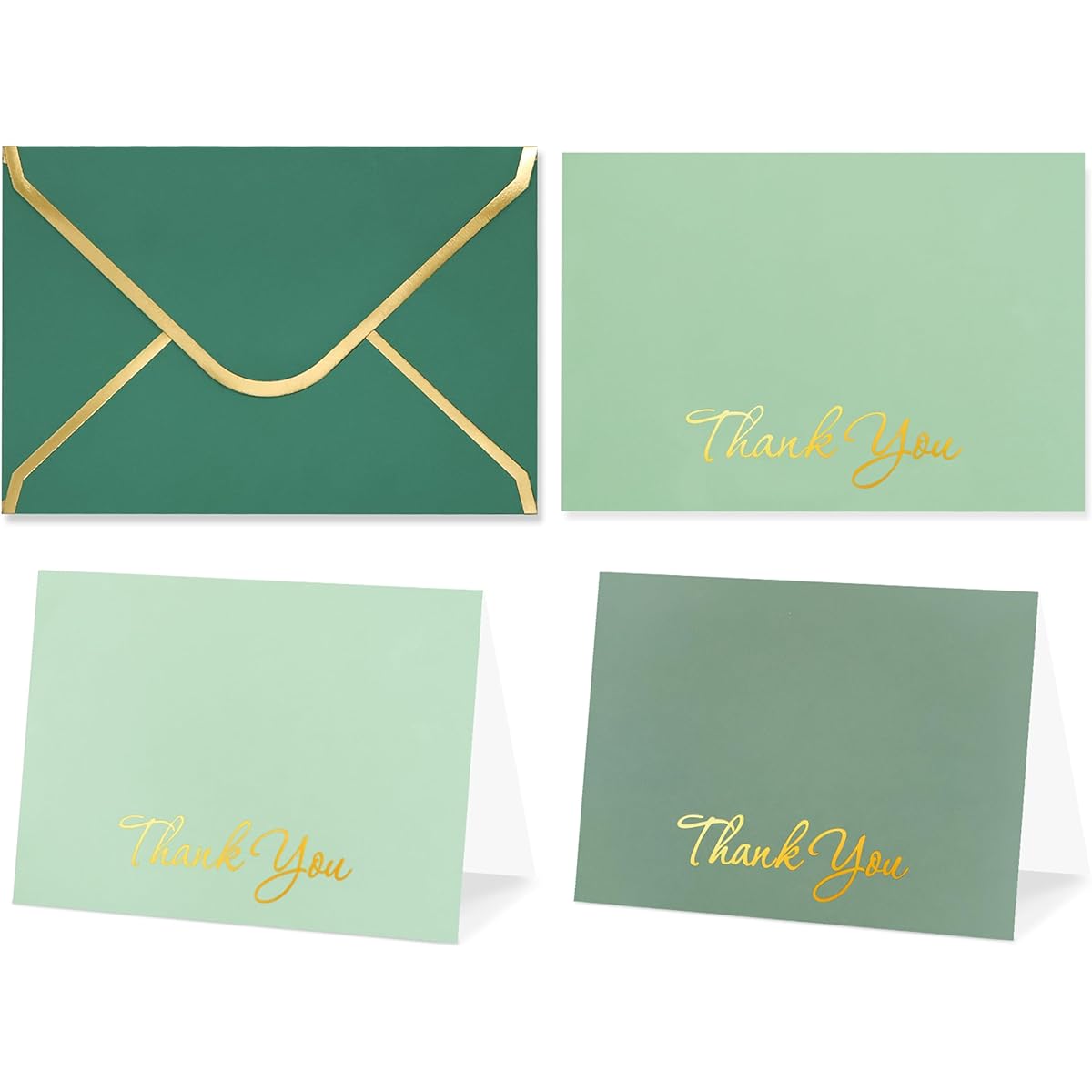 LANLISA 33 Sage Green Thank You Cards with Envelopes, 5.5x3.5 Inch Gold Thank You Notes, Heavy Duty Greeting Cards for Birthday, Wedding, Bridal Shower, Baby Shower, Business, Graduation