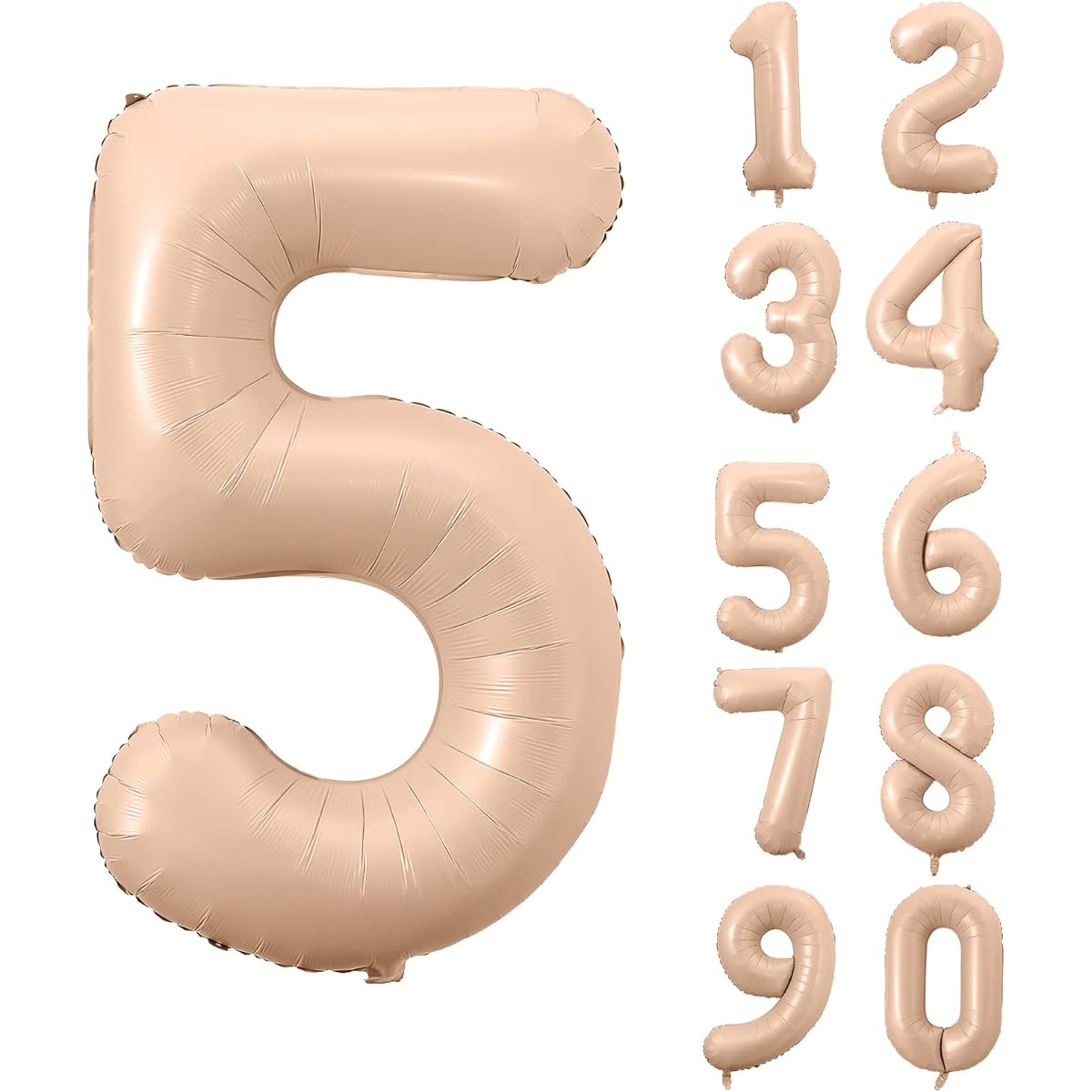 Roblue 40" Large Number Balloons Birthday Party Decorations Number 5 Caramel Balloon with 3 Small Balloons and Ribbons for Birthday Wedding Anniversary Party Decorations