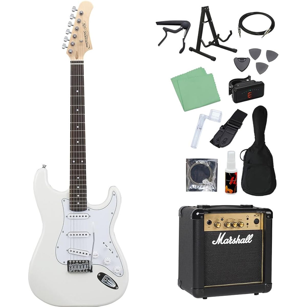 Photogenic ST-180 WH Electric Guitar Beginner 14-piece Set [Includes MG10] Stratocaster Type Photogenic