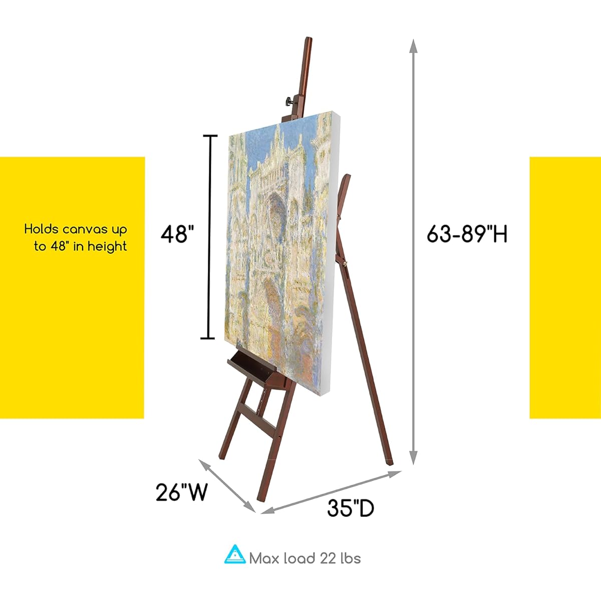 Convenient Storage, Height 160-226cm, Adjustable Height, Accommodates Canvases up to 121cm, Wooden Easel, Stand Easel, Large Easel, Studio Easel, Sketch Easel, For Art, Painting, Office, A-Frame, Easy to Carry, For Artists, Students, Adults, Sepia Color