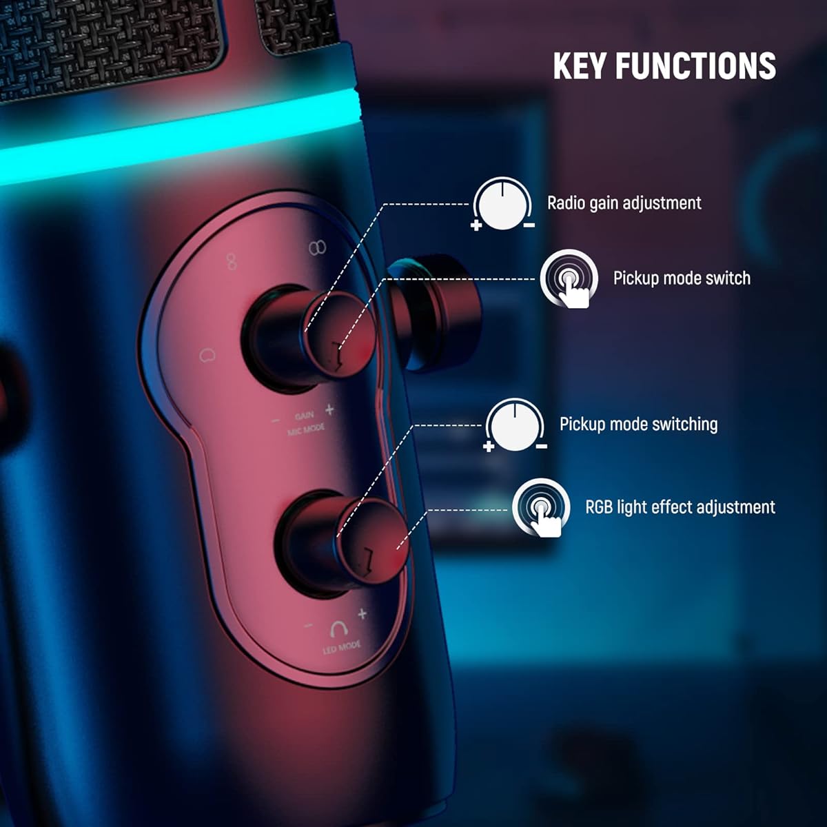 NEEWER USB Gaming Microphone with RGB Light Effect, 4 Pickup Patterns, Monitor Headphone Jack, One-Click Mute/Gain, Plug & Play Cardioid Condenser Mic for PC Mac PS4 PS5 Streaming Twitch CM27