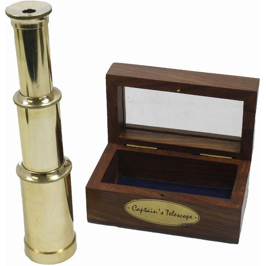 6" Handheld Brass Telescope with Wooden Box Pirate Navigation Halloween Decoration Costume