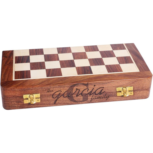 Personalized Wooden Foldable Magnetic Chess Set with 2 Extra Queens | Chessman Storage Slot Beginner Chess Set for Kids and Adults (Personalized 10")