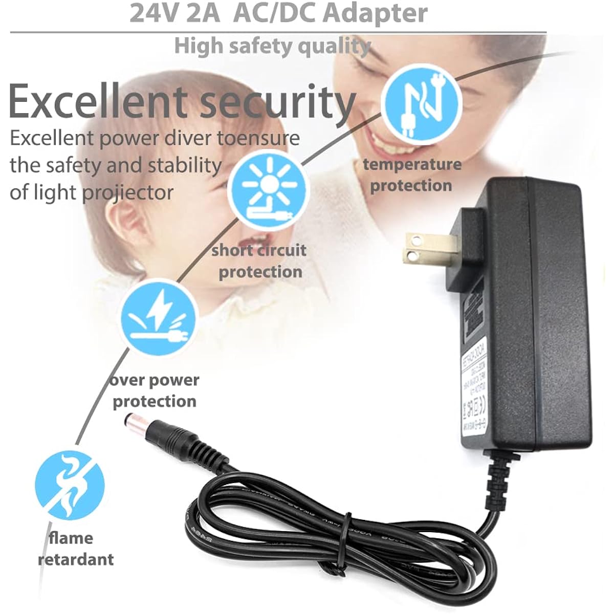 Arotelicht 24V 2A Power Adapter 48W US Plug, Converter AC to DC 24V Transformer AC 100-240V Jack 5.5mm x 2.5mm for SMD 3528 5050 RGB LED Strip Light, Wireless Router