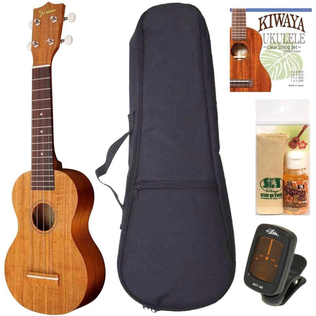[Standard 5-piece set] Famous FS-5G Famous gear peg specification domestic standard ukulele new specification introductory set