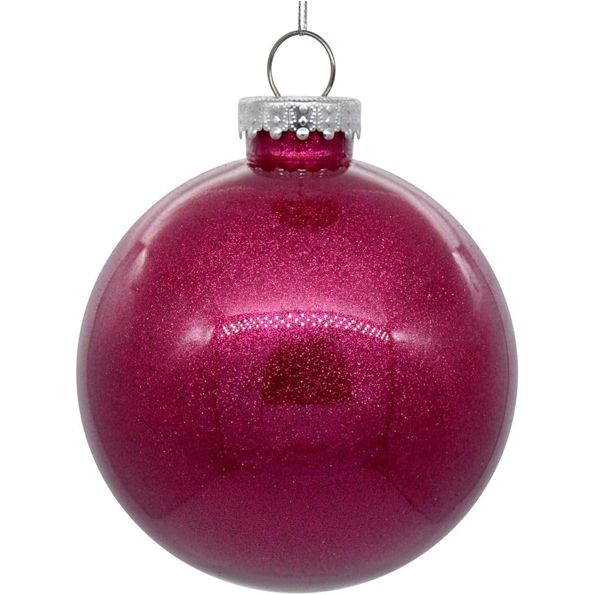 Vickerman 6" Clear Ball Christmas Ornaments with Fuchsia Glitter Decor This item contains 4 ornaments.