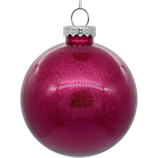 Vickerman 6" Clear Ball Christmas Ornaments with Fuchsia Glitter Decor This item contains 4 ornaments.