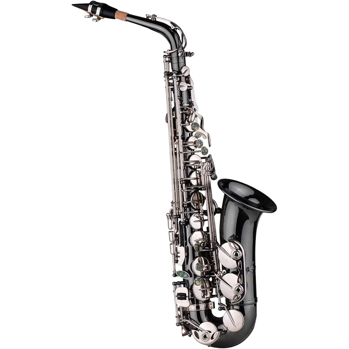 Btuty Alto Saxophone Brass Bend Eb E-Flat Black Nickel Plated Abalone Shell Key Carrying Case with Glove Cleaning Cloth Strap Grease Brush