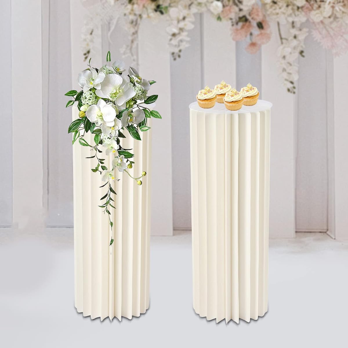 Leblett Foldable Cardboard Centerpiece Displays, Set of 2, Wedding Centerpieces, Cardboard Vases with Acrylic Discs, Column Display, Wedding Party, Garden Decorations, 31.5" Tall, 2 Pieces