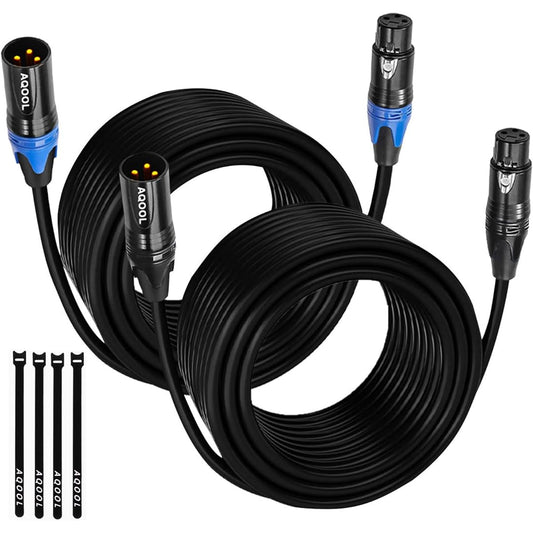 AQOOL 50ft XLR Cable Gold Plated 3 Pin Microphone Cable XLR Male to Female Microphone Cable Colored Connector XLR Speaker Cable 50ft Balanced Microphone Cord Perfect for Microphone Audio Mixer Light Pack of 2