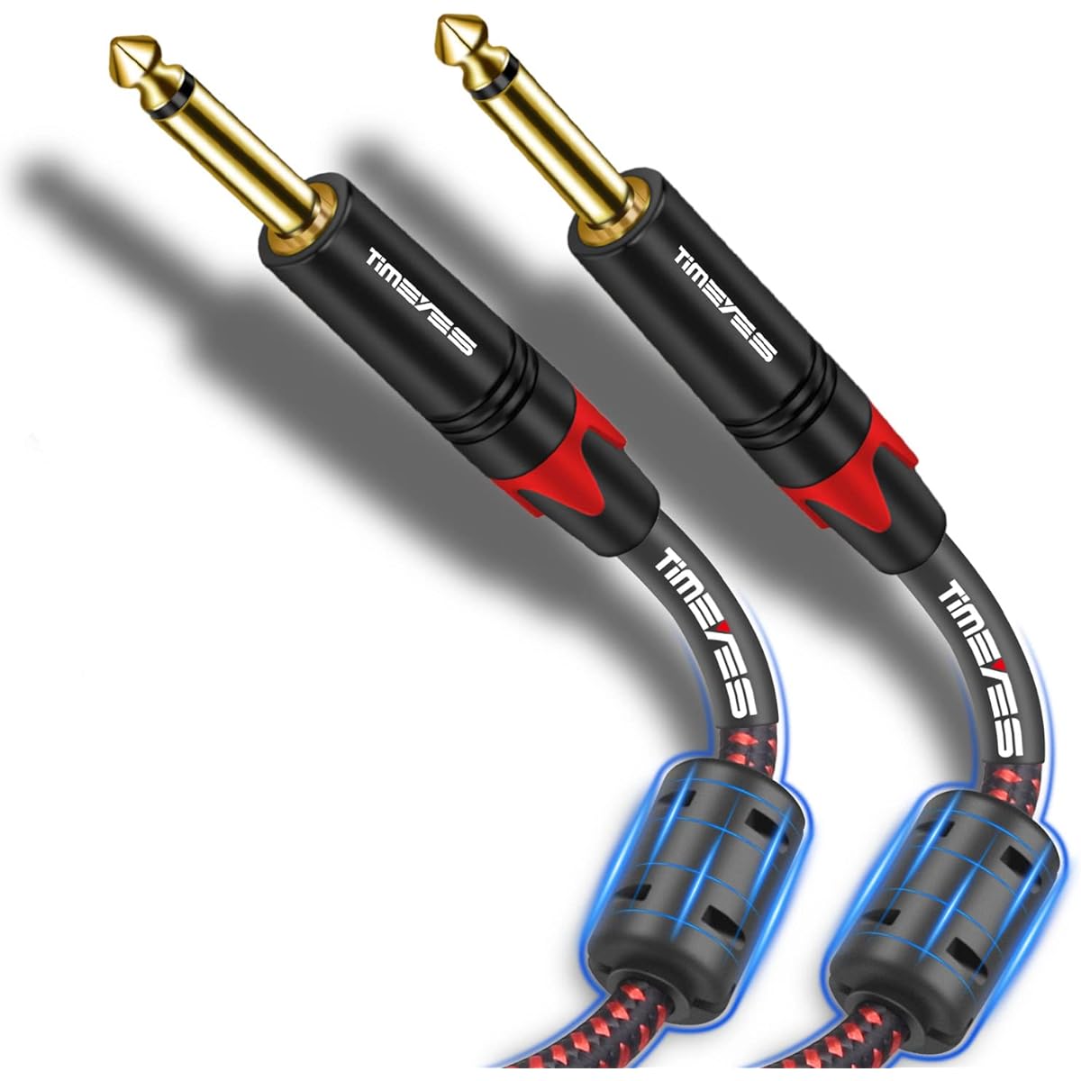 TIMEYES 10M TS 1/4" Mono Instrument Cable 6.35mm (1/4) TS to 6.35mm (1/4) TS Audio Interconnect Cord 1/4" 6.5mm Male Amplifier Cable Cord for Electric Guitar Bass Keyboard Speaker 1/4 inch jack 33 feet