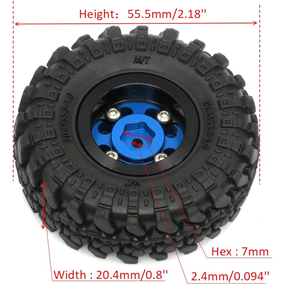 HOBBYSOUL 1/24 Wheels and Tires, 1.0 Tires Mounted on 1.0 Beadlock Wheels Blue Black Weight: 33g (1.0 Tires with Foam + 1.0 Wheels with Heavy Stainless Steel Beadlock Rings) (Pack of 4)