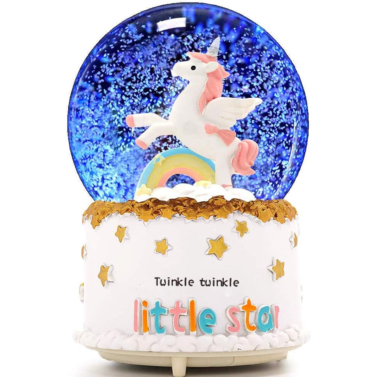 VECU Unicorn Snow Globe Snow Cartoon Rainbow Music Box Home Decorations for Girls Kids Granddaughter Baby Birthday Gift Musical Resin/Glass