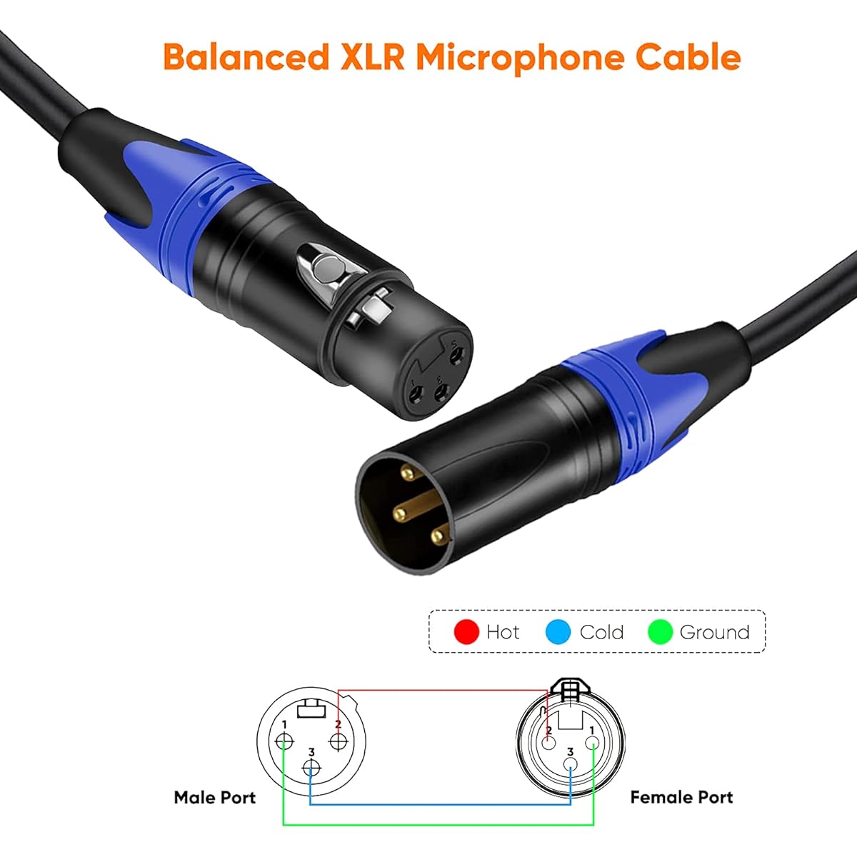 TOYAYAYO Standard XLR Male to Female Balanced Microphone Cable Durable and Flexible Noise Canceling 6.6ft Black