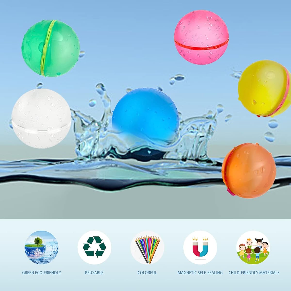 30pcs Refillable Water Balloons, Reusable Water Balloons, Quick Fill Self Seal Soft Silicone Water Bombs Splash Balls, Fun Outdoor Water Fight Game Toys, Summer Pool Beach Toys, Ages 3+