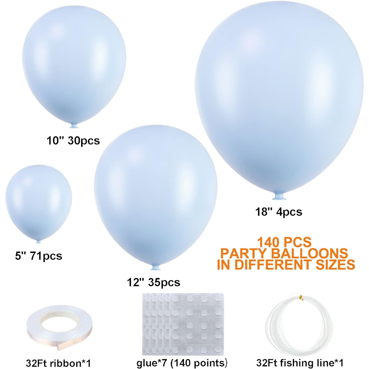 140 Pieces Pastel Blue Balloons Baby Blue Balloon Garland Arch Kit 5/10/12/18 Inch Latex Light Blue Balloons Gender Reveal Baby Shower Birthday Blue Theme Party Decorations