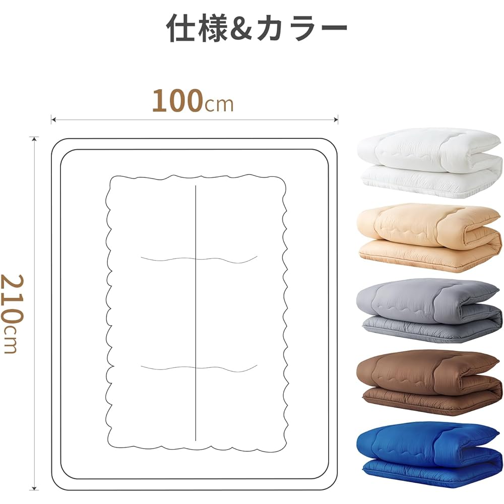 AZRA Futon, Washable Futon, Single, Three-Layer Structure, Firm Cotton, Tri-fold, Fluffy, Soft, Dust-resistant, 100% Polyester, Antibacterial, Odor Resistant, Mite Resistant (Thick Type, 100x210x10cm, Dark Blue)