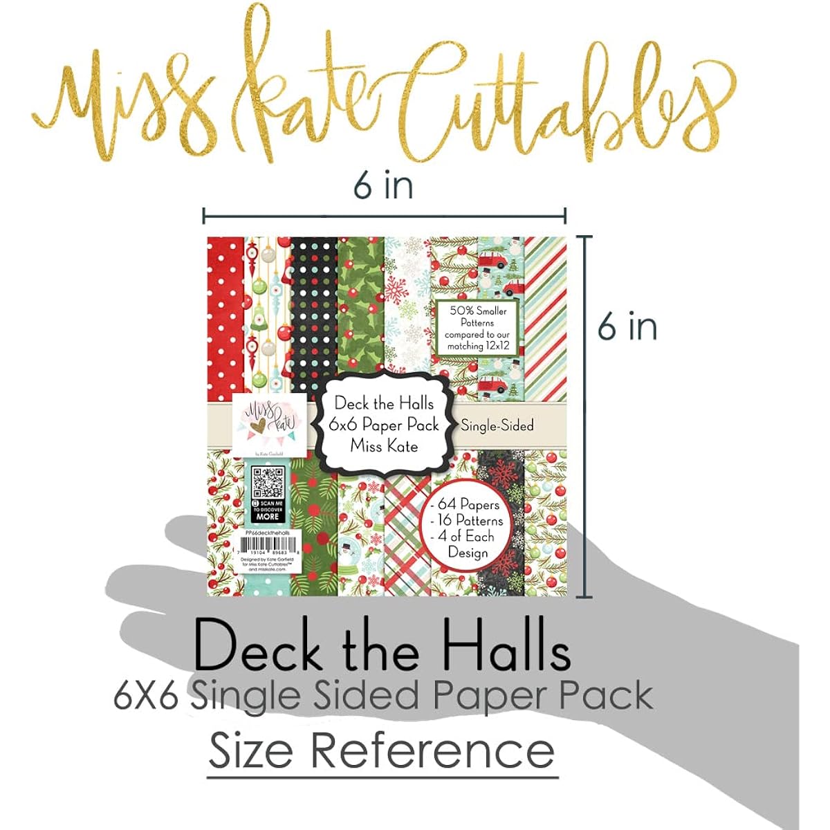 Miss Kate Cuttables 6X6 Pattern Paper Pack Deck the Hole Christmas Card Making Scrapbook Specialty Paper Single Sided 6"x6" Collection 64 Sheets