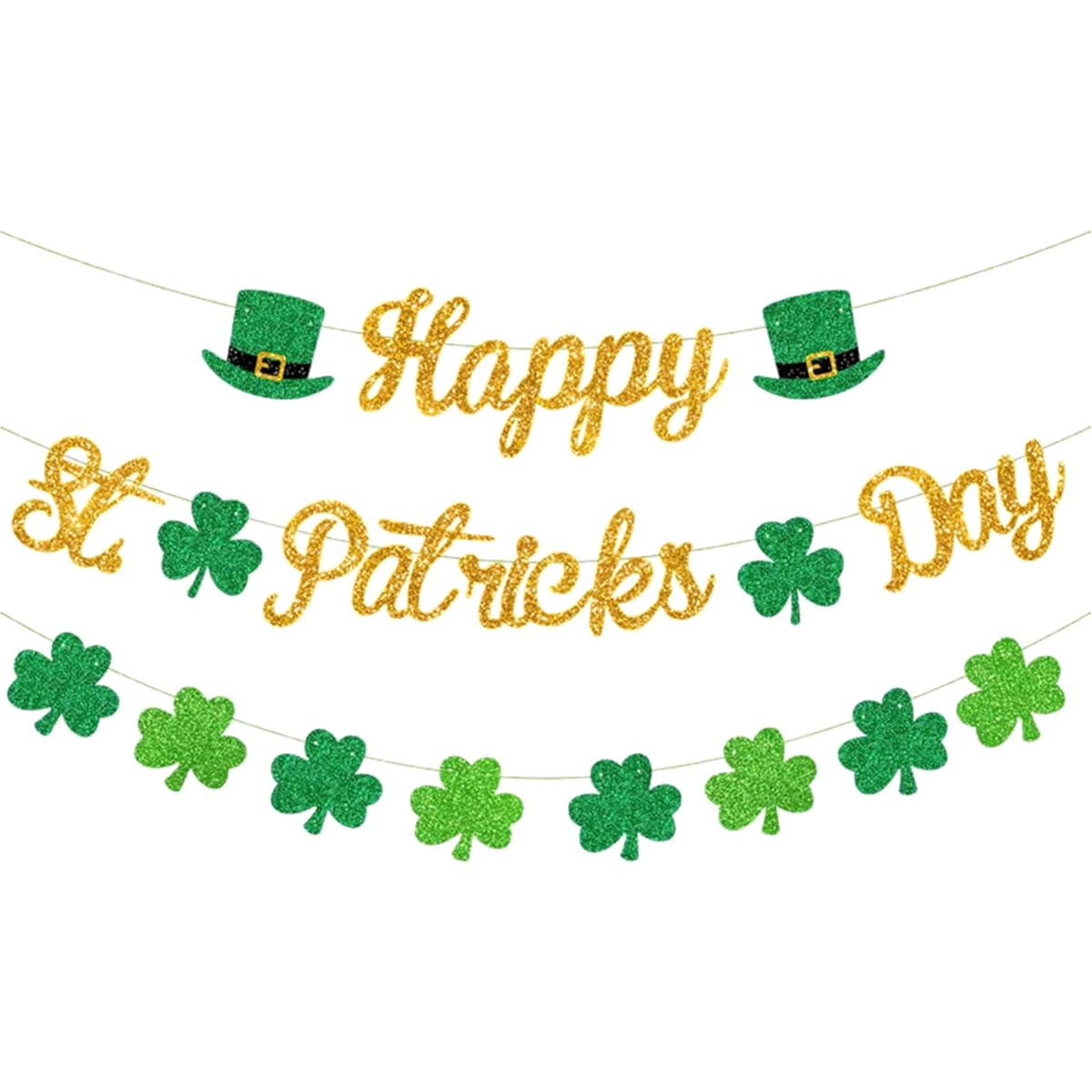 Happy St. Patrick's Day Banner Glitter Shamrock Clover Grand Decoration Banner Irish Party Supplies Photography Props Banner for Party Home Decoration