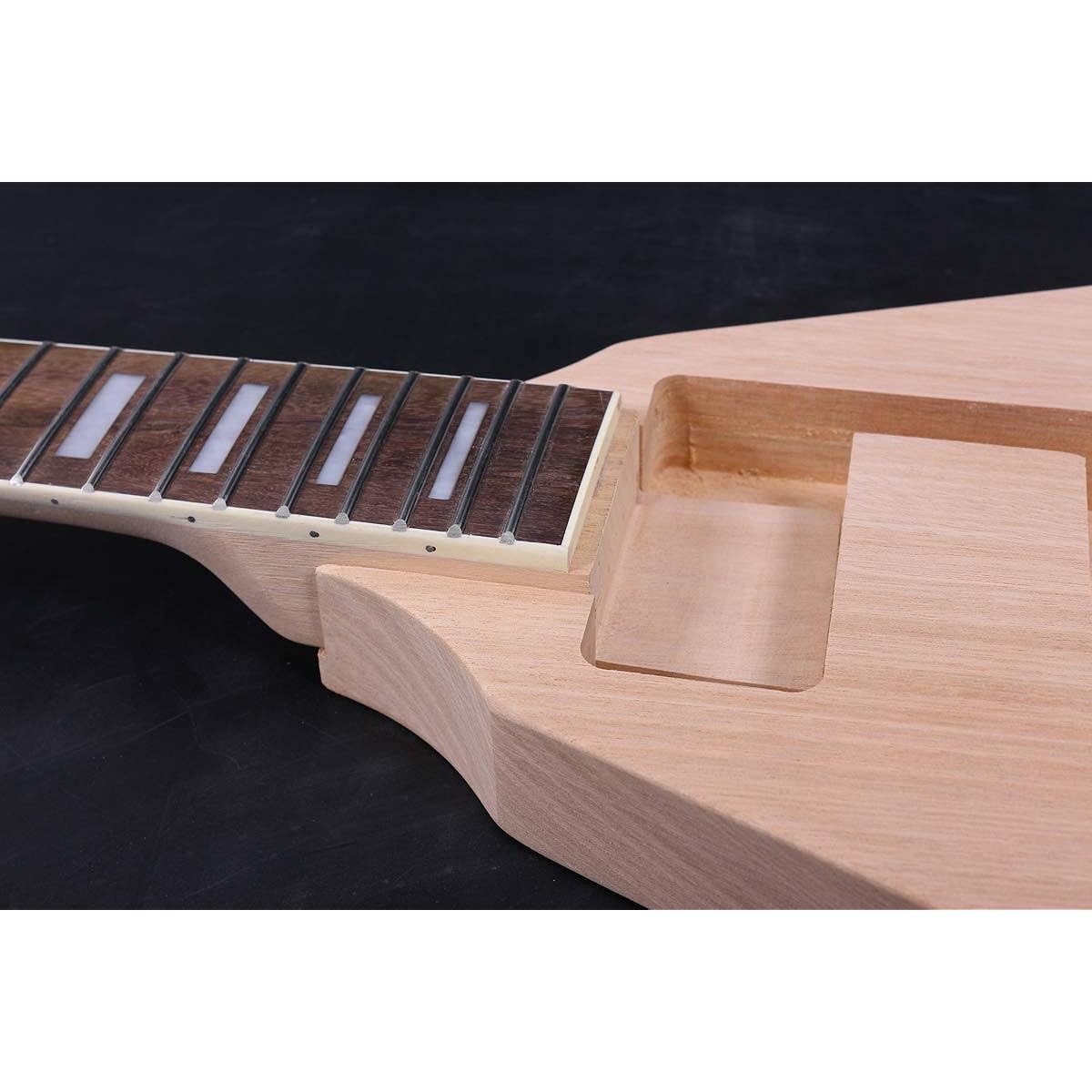 Guitar Kit Guitar Neck 22 Fret 24.75 Inch Block Inlay Set Heel DIY Guitar Body Replacement 1 Set