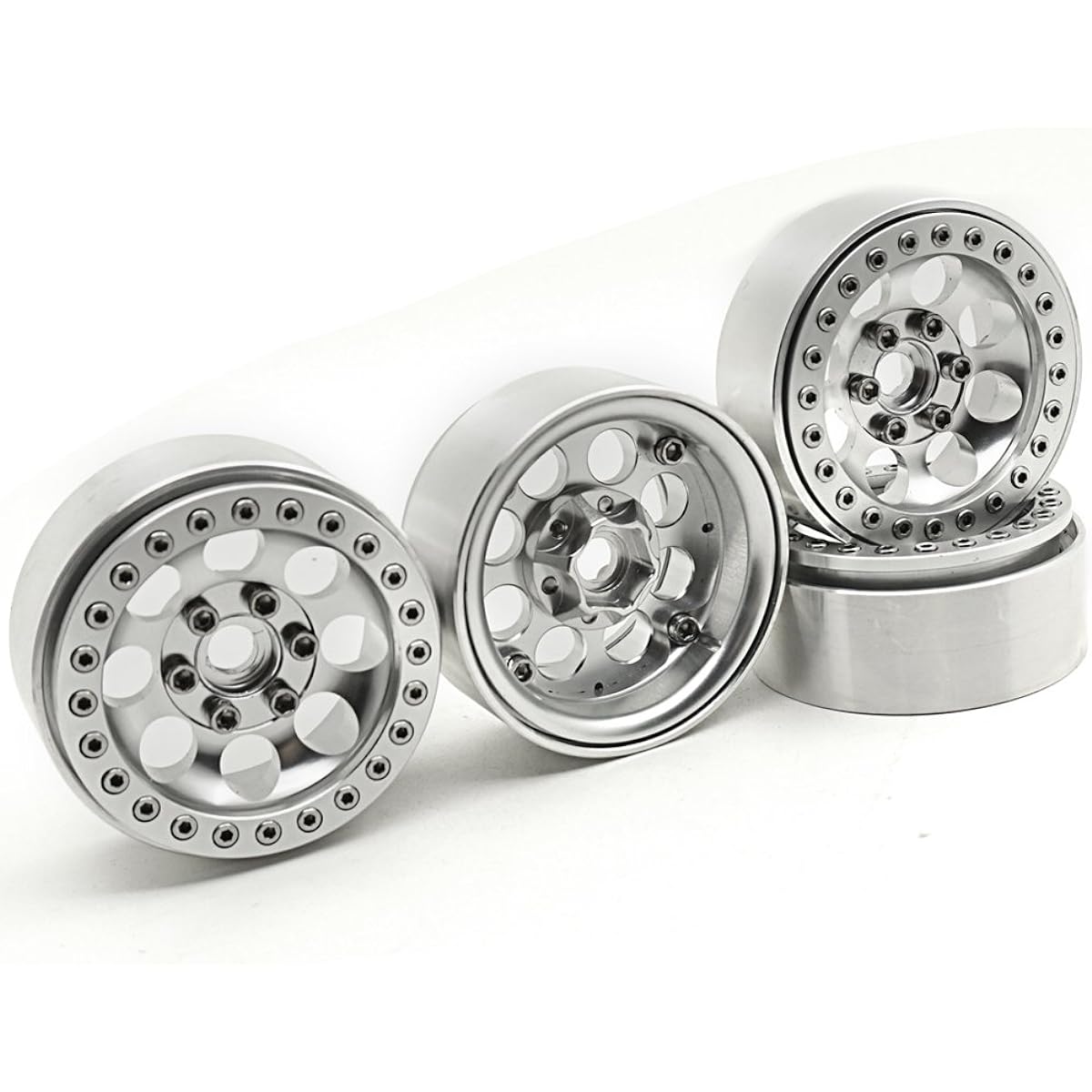WEFEINO 1.9" Beadlock Wheel Rim for 1/10 Axial Wraith SCX10 CC01 F350 D90 90034 RC Crawler Car (Silver)
