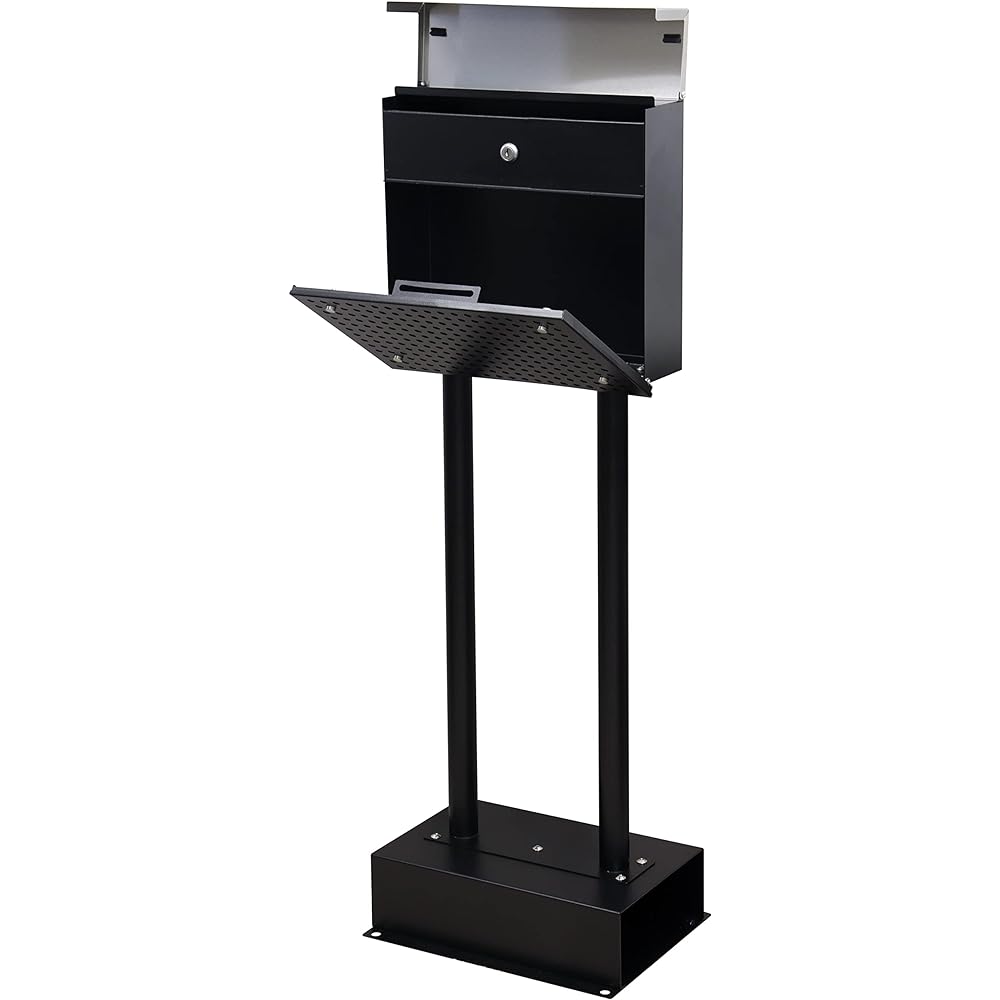 MOJYU Stand Post Rosa Black SDM-007 Post Mailbox Mailbox Stylish Mailbox Delivery Box Scandinavian Style with Lock Freestanding Stand High Type Entrance Home Use