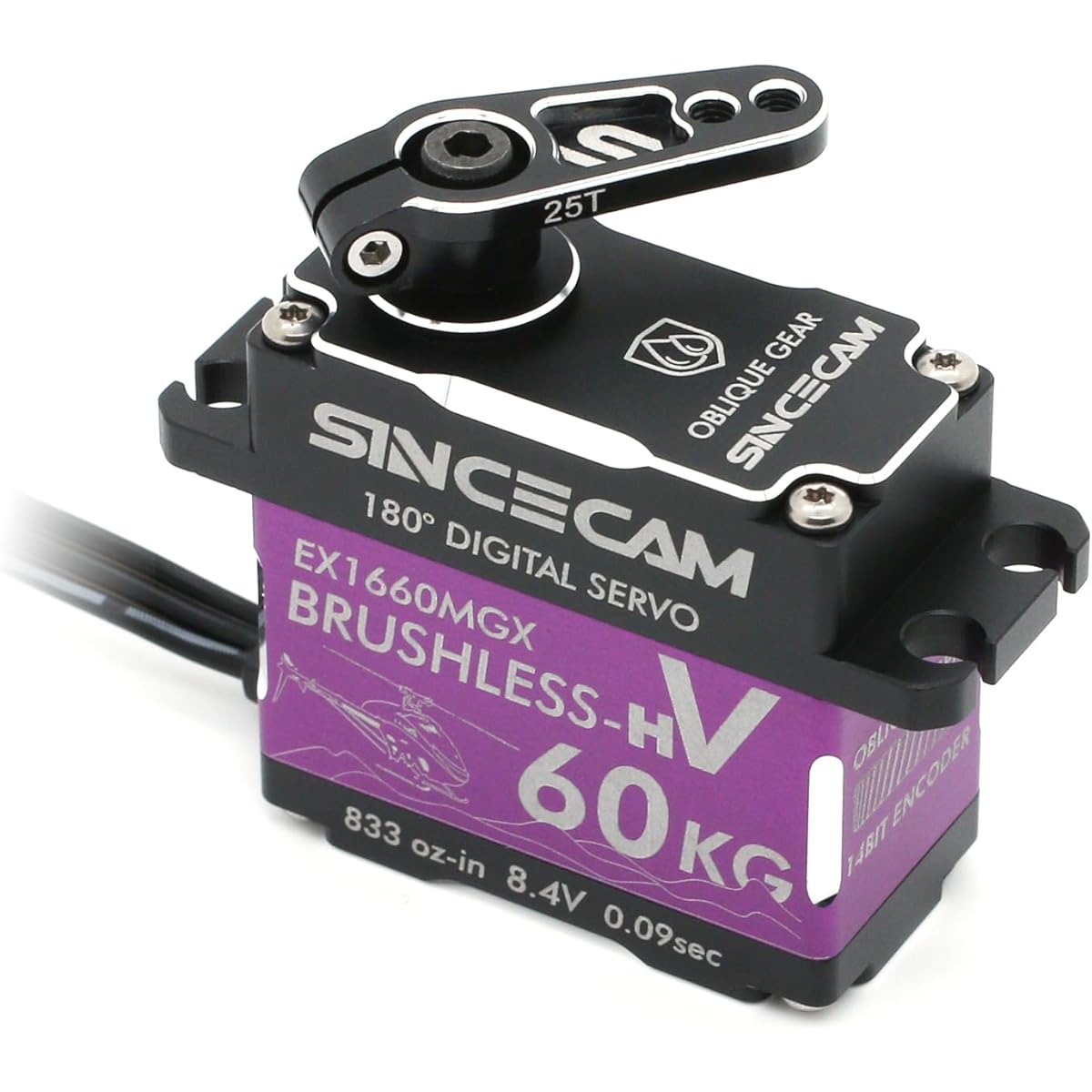 Sincecam 60kg High Torque Brushless High Speed Waterproof Servo HV Programmable Steering Servo All Metal Helical Gear Aluminum Case for 1/8 1/10 RC Models (180° Purple)