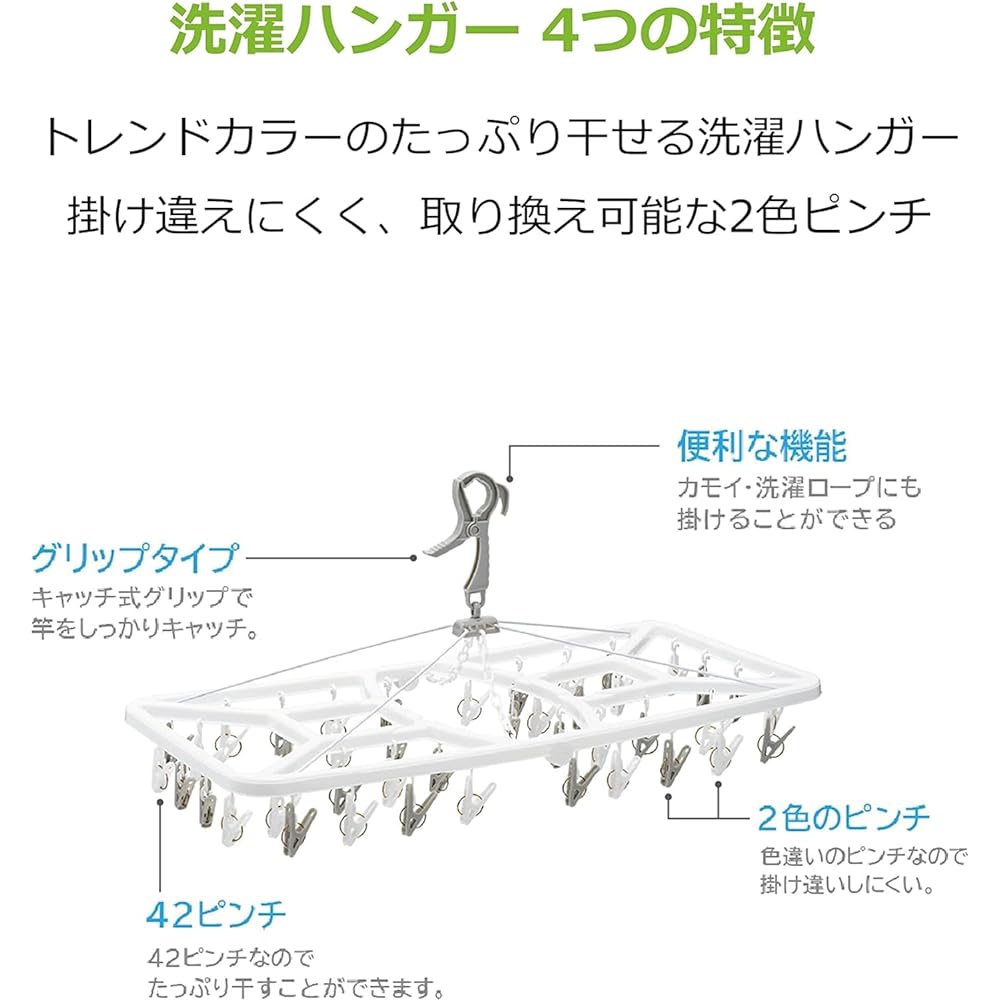 Strix Design Laundry Hanger 42 Pinch 30 Set White Laundry Square Hanger White Room Drying Indoor Simple SB-093 Approximately Width 75 x Depth 38 x Height 31 cm (when unfolded)