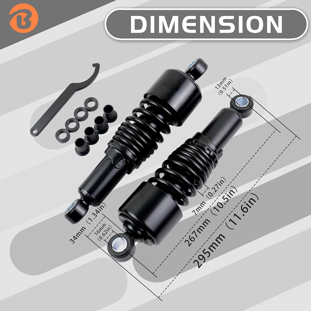 Bicos 10.5" 267mm Rear Shock Lowering Kit Preload Adjustable Universal Rear Suspension Kit Compatible with Sportster 883 1200 2004-2012