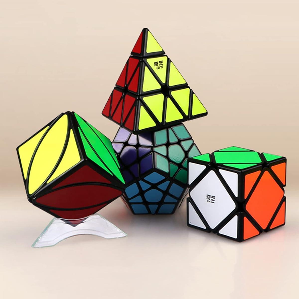 QYTOYS Speed Cube Set Magic Cube Gifts Pyramid Megaminx Skew Mirror Ivy Stickers Magic Cube Collection Puzzle Cube Toys Gifts for Kids and Adults Set of 4