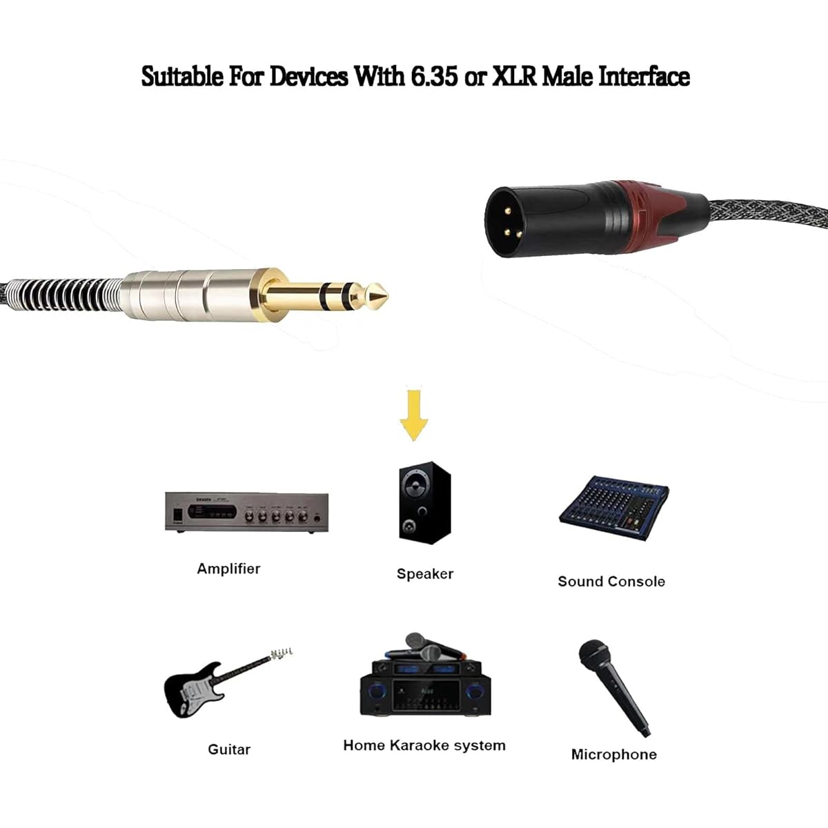 CUNBANZ 6.6ft XLR Male to 1/4" (6.35mm) TRS Nylon Braided Balanced Microphone Cable TRS to XLR Male Cable Microphone Cord 2m