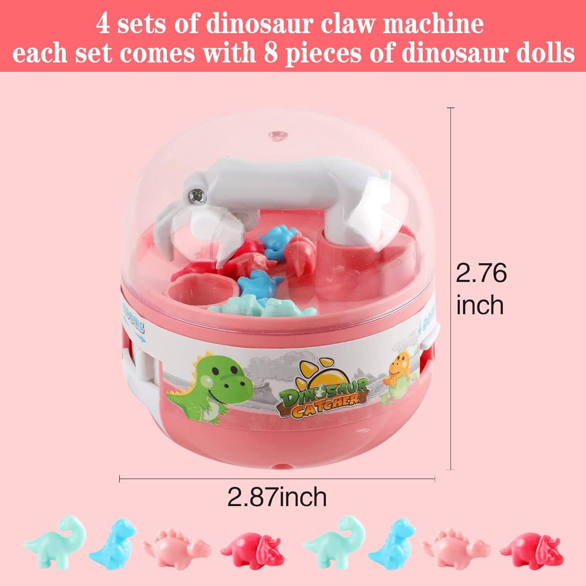 4 Pcs Mini Claw Machine Mini Dinosaur Claw Machine Dinosaur Prizes Claw Machine Game for Kids Small Toys Classroom Prizes Carnival Birthday Gifts Pinata Fillers Party Favors for Boys and Girls 8-12