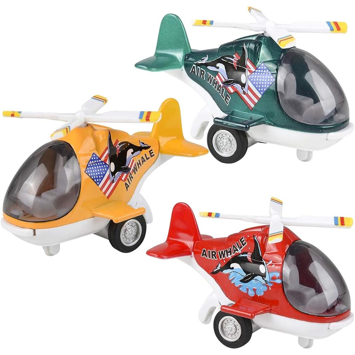 ArtCreativity Diecast Whale Helicopters with Pull Back Mechanism, Set of 3 Diecast Toy Choppers with Rotating Propellers, Birthday Party Favors, Goodie Bag Fillers for Kids