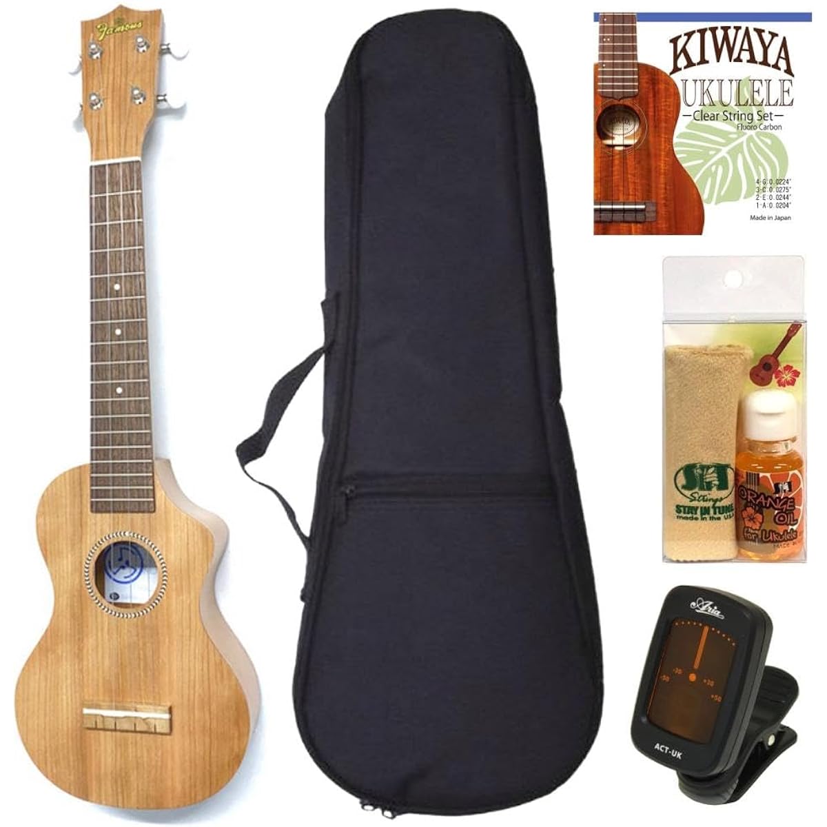 Famous FLS-11GC American Cherry Body Soprano Long Neck Ukulele [Standard 5-Piece Set]