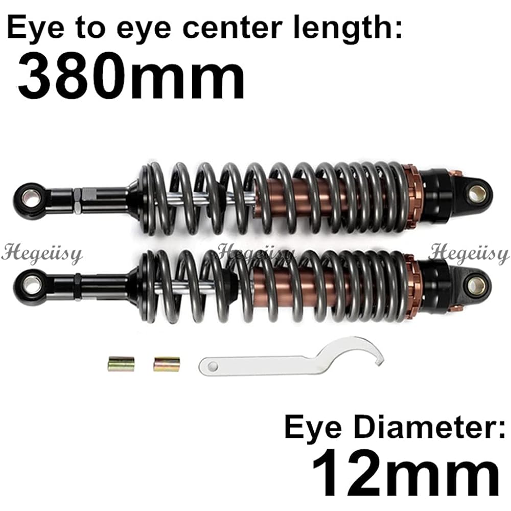 Hegeiisy Universal ATV Quad Dirt 380mm 8mm Spring Motorcycle Shock Absorber Rear Suspension Brown