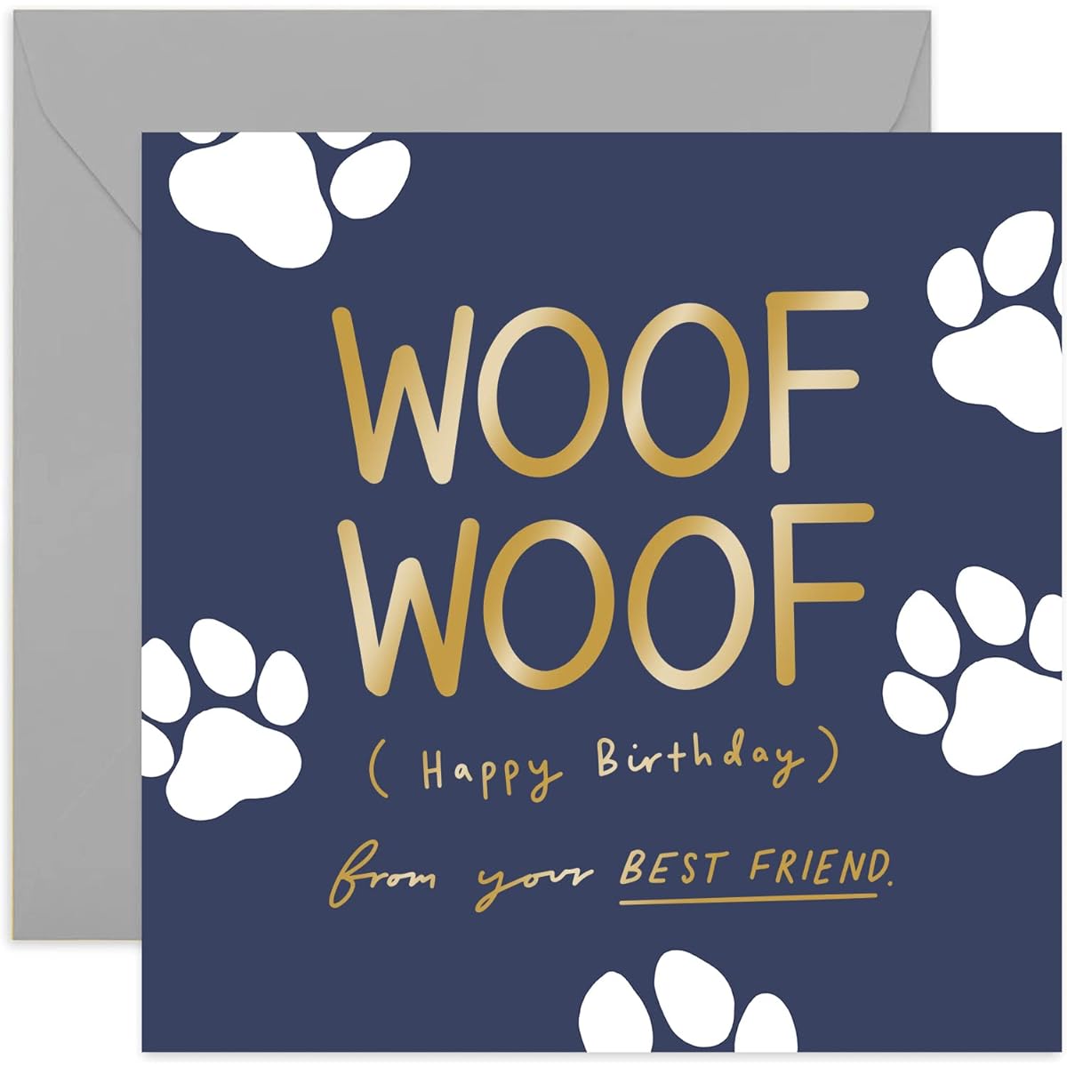 Old English Co. Woof Woof Birthday Card - Fun Birthday Wishes Greeting Card from Furbabies | From Dog Puppies to Pet Owners | Blank Inside & Includes Envelope
