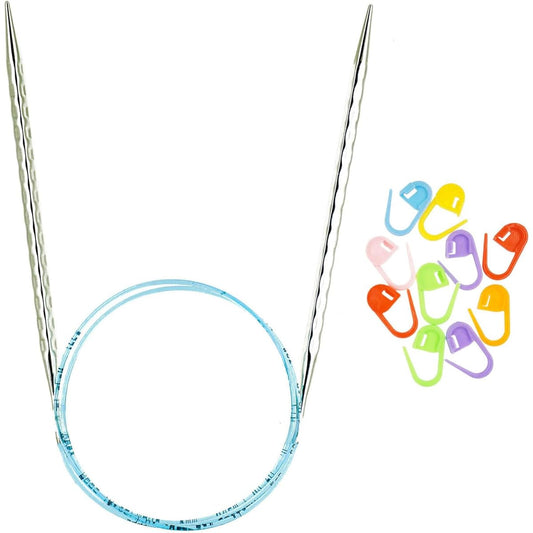 addi Knitting Needles Round Rocket 2-Point Turbo Blue Cord 20" (50cm) Bundle with 10 Artsiga Crafts Stitch Markers Size-US-03-(3.25mm) AD-AB-717-20-03