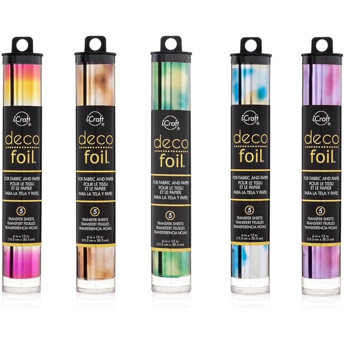 Therm O Web Deco Foil - Watercolor Transfer Sheets - Amber, Emerald, Amethyst, Lapis Lazuli, Summer Rainbow - Bundle of 5 iCraft Special Foil Packages (1)
