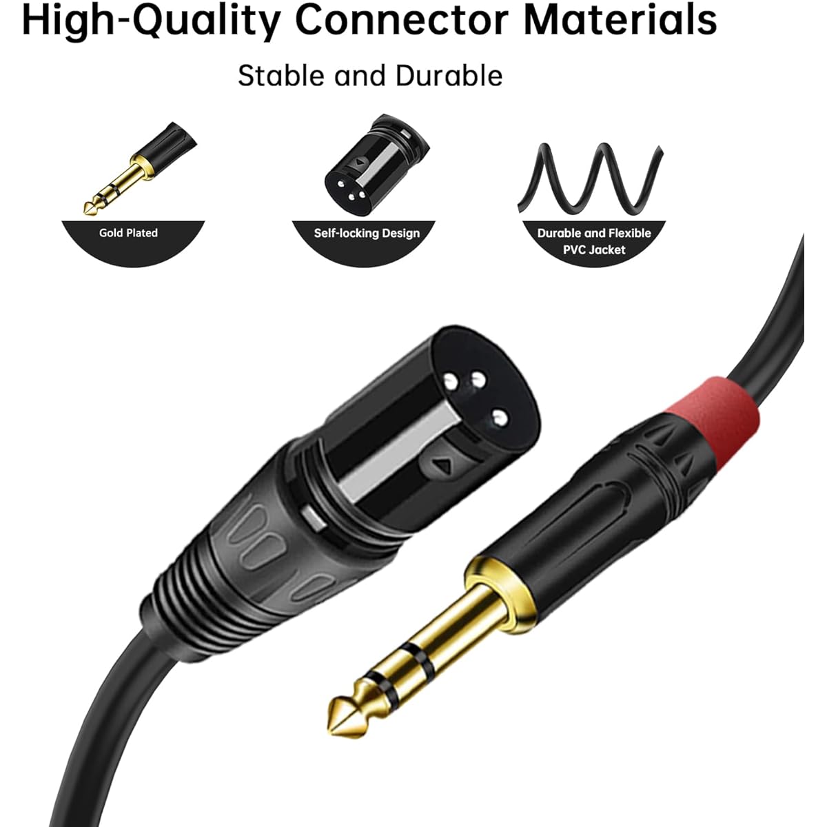 XLR to 1/4 TRS Stereo Adapter, XLR Male to 1/4" (6.35mm) Stereo Balanced Microphone Stereo Audio Converter Adapter Cable (2 Pack/6")