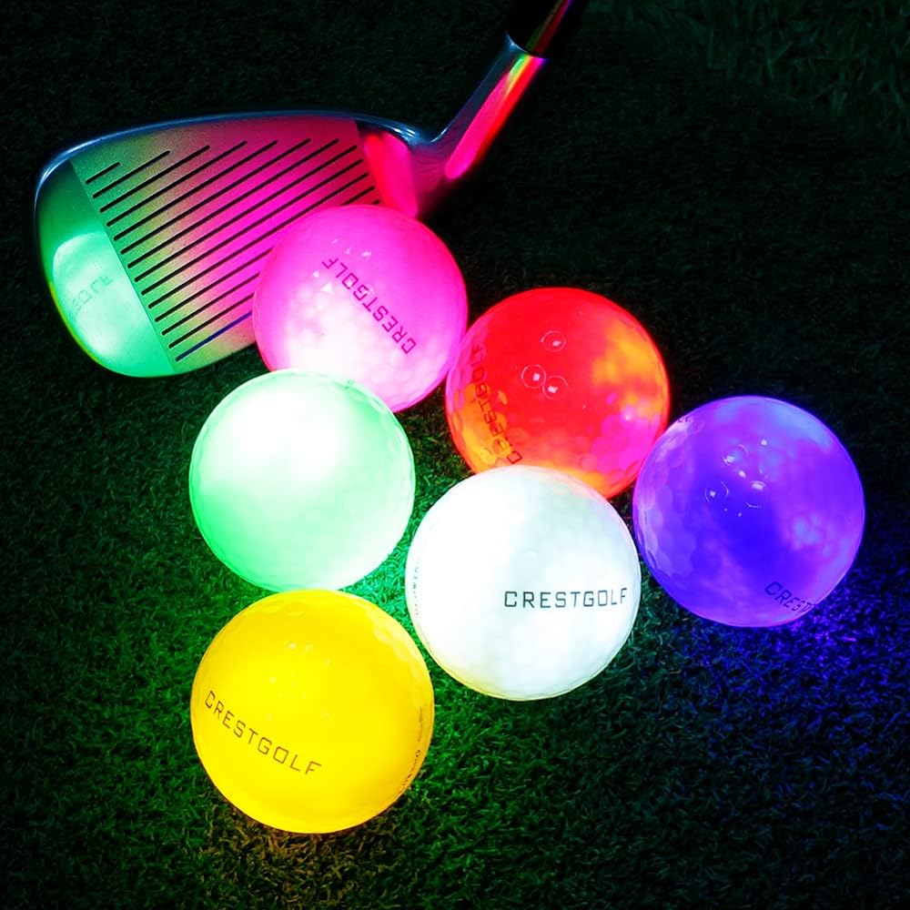 Crestgolf Glowing Golf Balls New Popular Golf Balls, 6 Pieces, Multi-colored, Can Be Luminous at Night