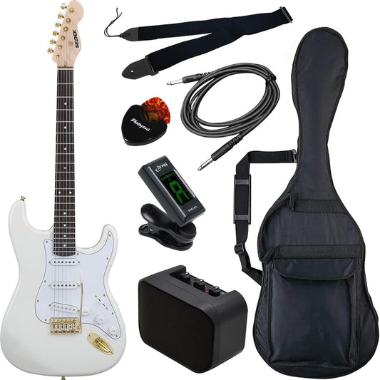 SELDER Electric Guitar Stratocaster Type Gold Parts STG-18/WH White Beginner Basic Set