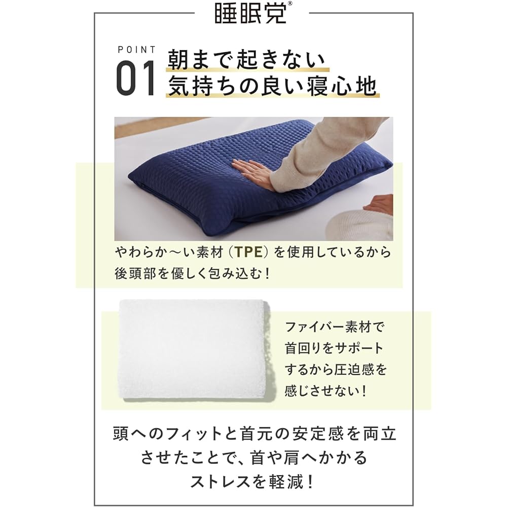 Sleep Party Pillow with Cover, Navy, High Resilience Pillow, Washable, Sleeping Pillow, Side Sleeping Pillow, Zero Gravity, Breathable, Gel Pillow, Pressure Dispersion, Comfortable Sleeping Pillow
