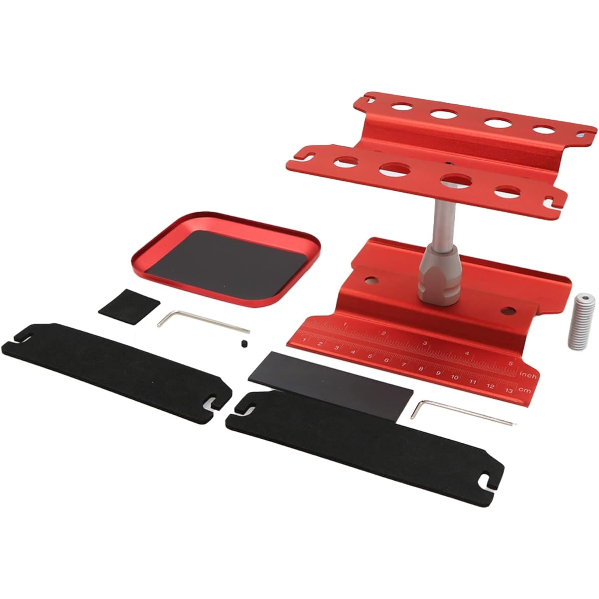 RC Car Work Stand Repair Work Station 360 Degree Rotation Lift/Lower for 1/8 1/10 1/12 1/16 1/18 RC Car RCAWD Work Stand with Screws Red