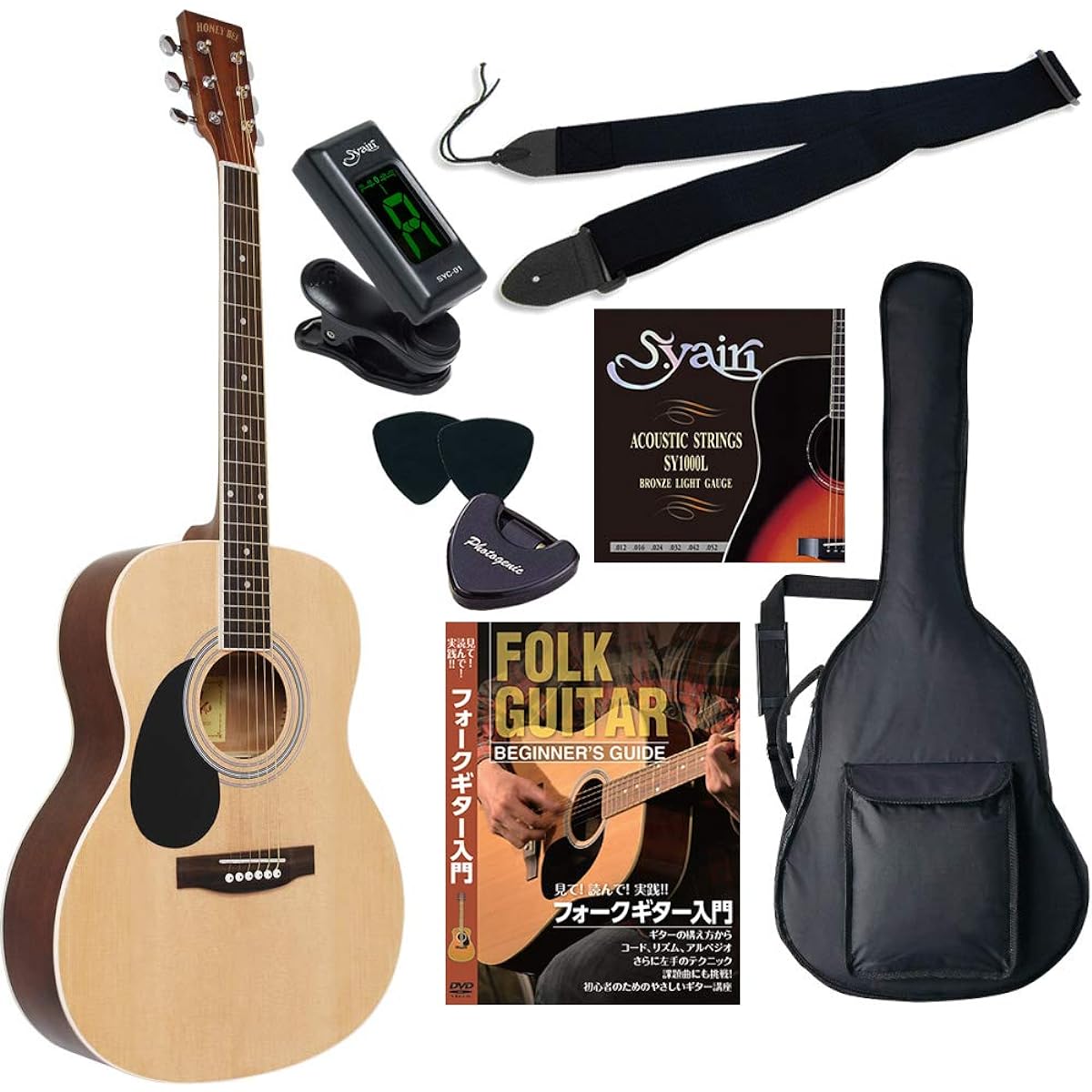 HONEY BEE Acoustic Guitar Folk Guitar Type F-17LH/Natural Beginner Introductory Limited Tuner Set [Clip Tuner] Left-handed Left Hand Model