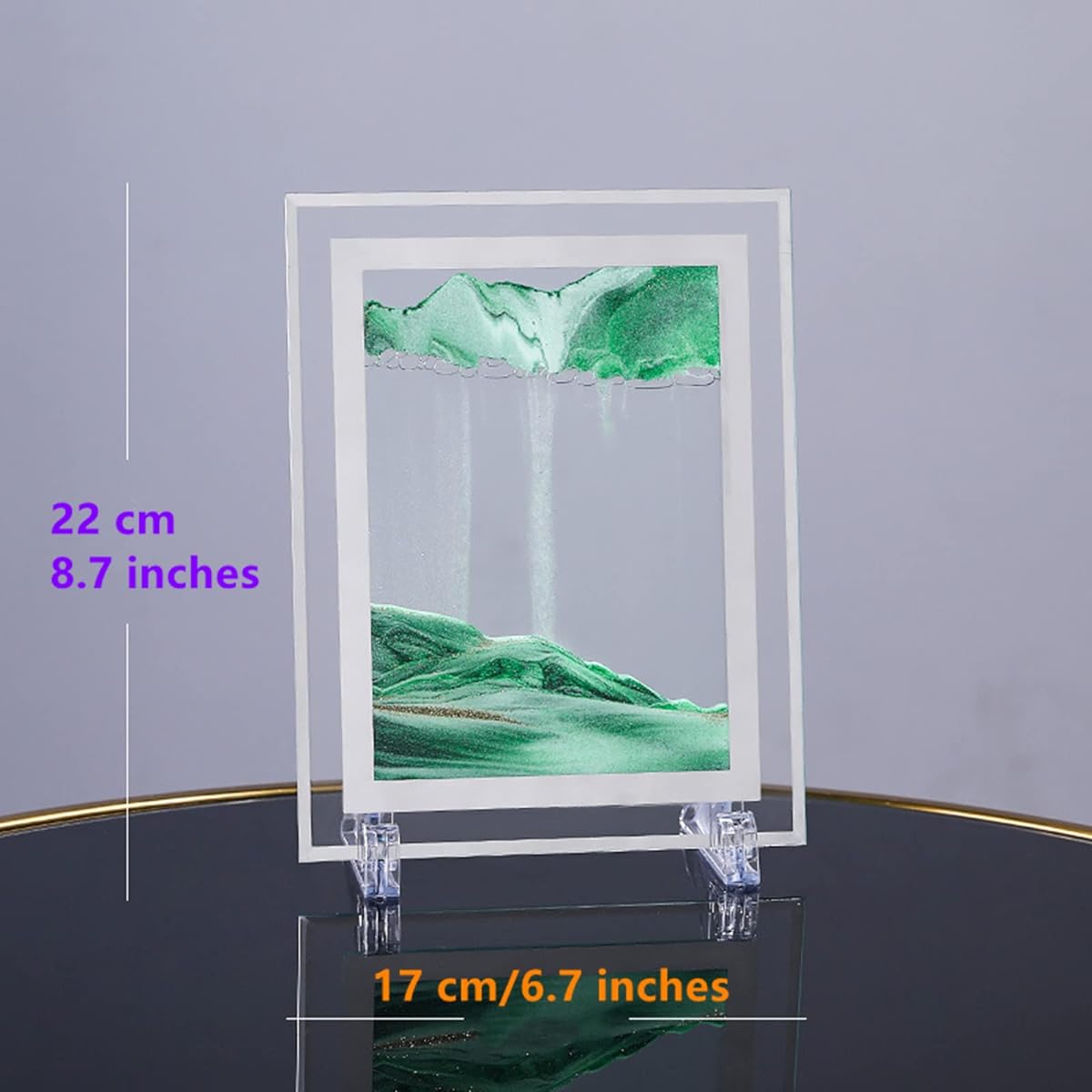 TONGMAN 7" 3D Moving Sand Art Glass Flowing Sand Painting Moving Sand Art Moving Sand Scenery Desktop Art 3D Motion Display Flowing Sand Frame Desktop Home Office Decor (Green)